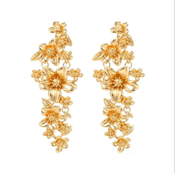 New European and American Luxury Metal Flower Accessories Stitching Flower Long Ear Nails Fashionable Exaggerated Ear Jewelry