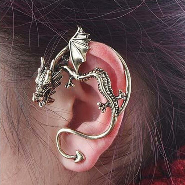 2 colors Fashion Clip Earrings Nightclub Exaggerated Alloy Dargon Ear Cuff with Pierced E041