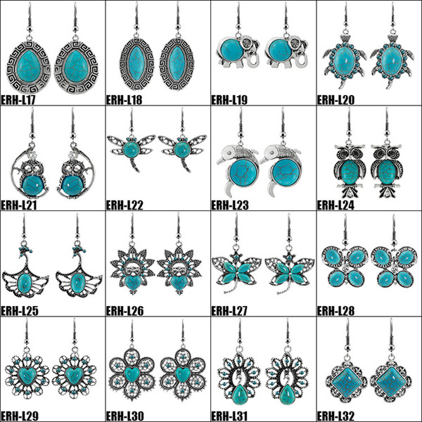 Turquoise Earrings Tibetan Silver Turquoise Drop Earrings for Women 32 Styles Natural Jewelry Earring Brand Design Hot Sales Bijoux Jewelry