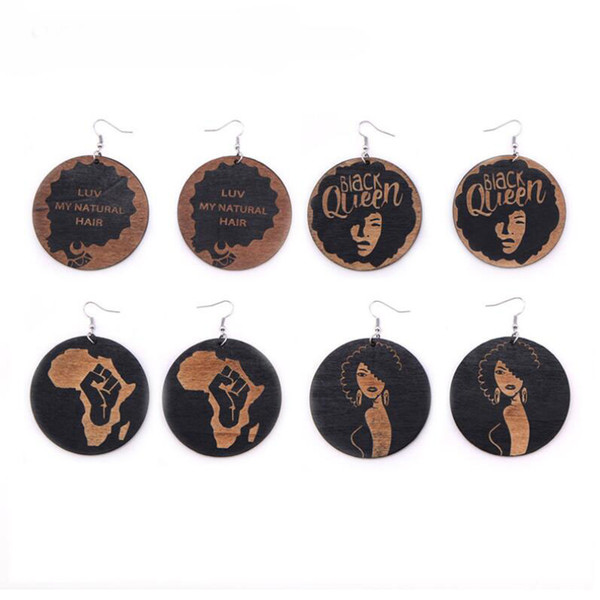 Fashion Geometry Wood Earring African Black Round Charm Pendant Dangle Hoop Wood Earrings For Women Lady