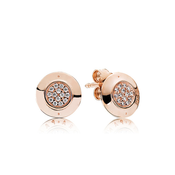 Authentic 925 Sterling Silver CZ Diamond Womens Earring Original box for Pandora 18K Rose gold Stud Earring