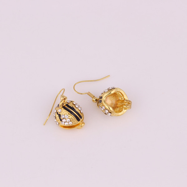 Good Quality Helmet Charm Pendant Studded With Crystal Black Enamel Gold Color Earrings