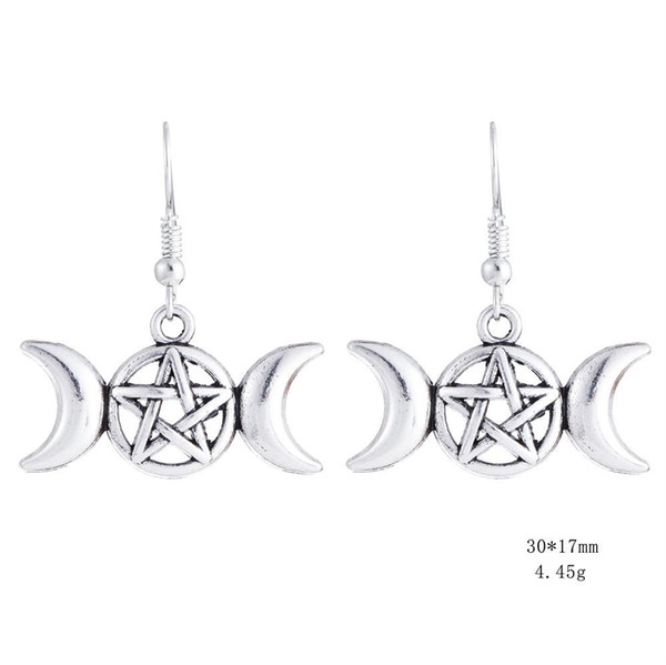 Wholesale Dawapara Triple Moon Goddess Amulet Wicca Pentagram Charm Punk Bohemian CC Wide Metal Drop Earring Jewelry For Wom