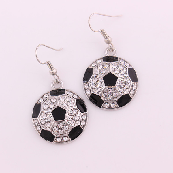 Alloy Crystal Rhinestone Football Soccer Pendent Studded With Crystal Black Enamel Sport Dangle Earrings Free Shipping