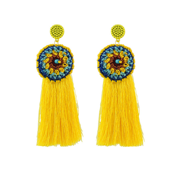 IdealwayNew Handmade Weaved Thread Fringe Tassel Long Drop Statement Earrings Jewelry