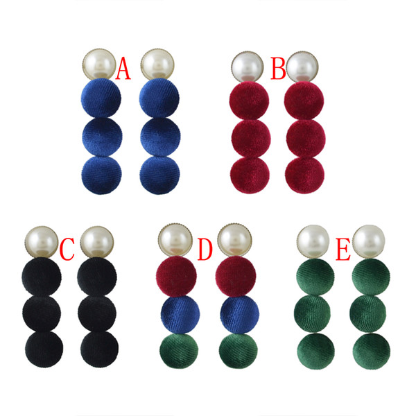 5 Colors Pearl Pom Pom Ball Statement Drop Earrings for Women Ladies Weddding Party Fashion Accessories