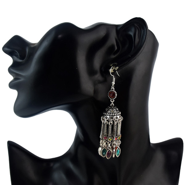 Bohemian Silver Alloy Crystal Tassel Statement Drop Dangle Earrings Jewelry