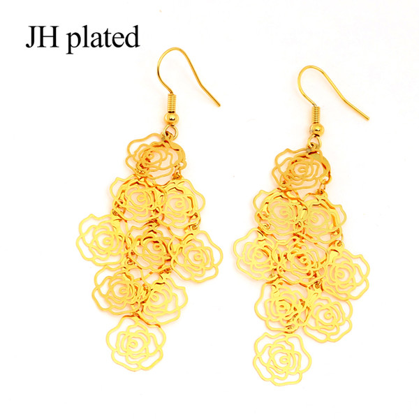 JHplated 2019 Fashion Jewelry Africa Earrings for Women 24k Popular Flower Pendant Earrings Indonesia,Nigeria,arab,Middle east