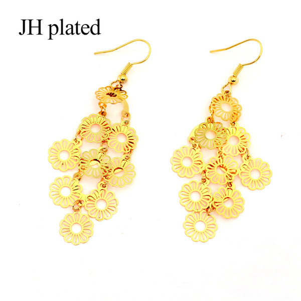 JHplated 2019 Dubai Africa Trendy Ladies Wedding Gift Party fashion Gift Golden Earrings Flowers for Women Long Pendant Jewelry