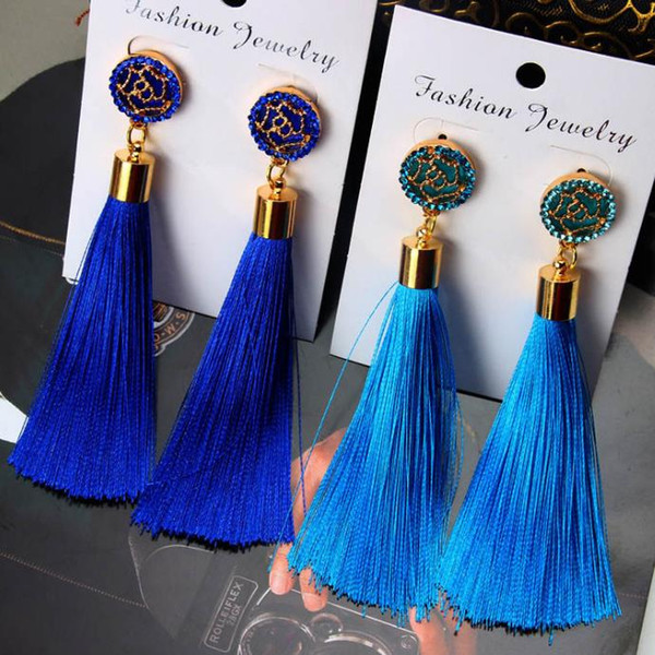 about 11.5CM New Hot Bohemia Long Tassel & zinc alloy Dangle Earrings for Women European Exaggerated Vintage Drop Earrings