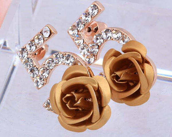 classic style Famous Luxury Brand Designers Jewelry Small Camellia Flowers Charm Fashion Gold Plated Earring For Women