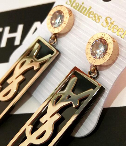 2019 New Luxury Earrings Brand Designer Titanium Steel Stud Women's Fashion Letter With Crystal Dangle Earrings Free Shipping