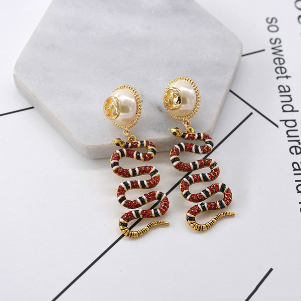 Luxury Low Price Snake Diamond Studs For Women Rhinestone Snake Animal Earrings Pendant Womens Accesscires Pearl Flower Earrings