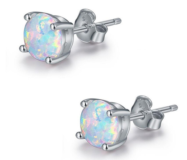 Fast Free shipping 18K 6MM opal white gold opal ladies stud women earring wholesale 4pair/lot