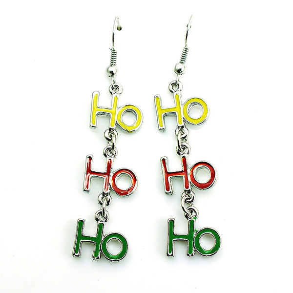 Brand New Charms Earrings Silver Plated Dangle Three Color Letter HOHO Earrings For Women Jewelry Christmas Decoration