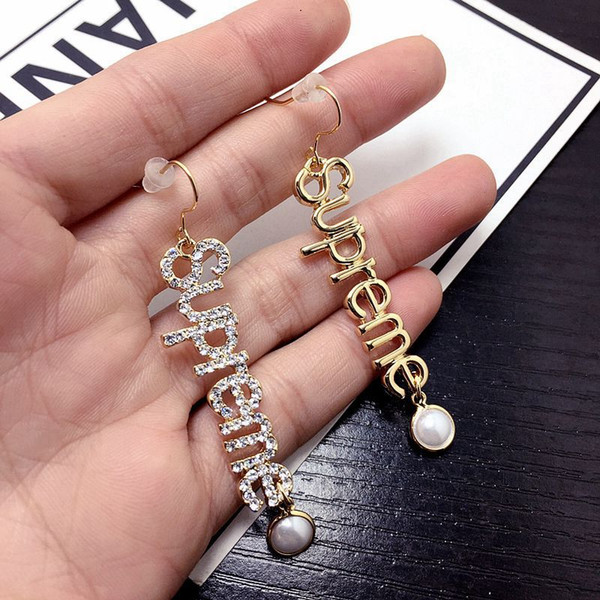 Women Pearl Letter Dangles Designer Women Bronze Earrings Fashion Designer Women Drop Earrings Dangle Fashion Accessories