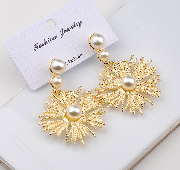 Wholease Women Vintage Metal Sun flower stud earings Pendant punk jewelry Pearl earrings gold irregular earring bridal brincos