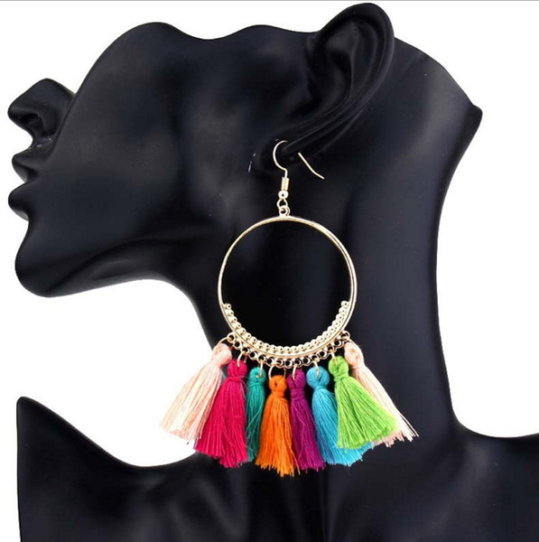 T Show European Style Tassel Earrings Women Red Blue Yellow Bohemian Fringed Dangle Earrings Statement Jewelry Gift