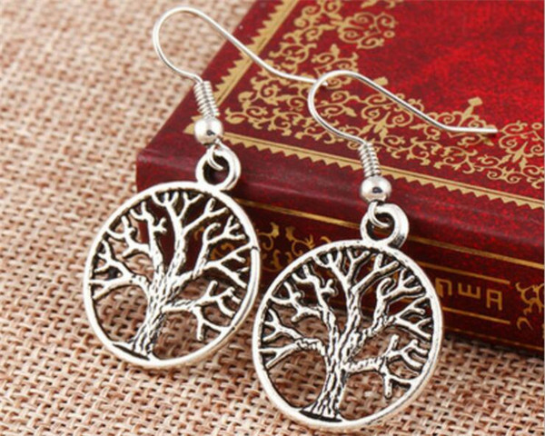 Tree Of Life Earrings 925 Silver Fish Ear Hook Antique Silver Chandelier J147