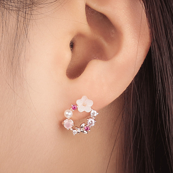 Earring Sweet Flower Ear rings gold for ladies Nail Ornaments Girl Heart Pearl Bow Garland crystal charm earrings