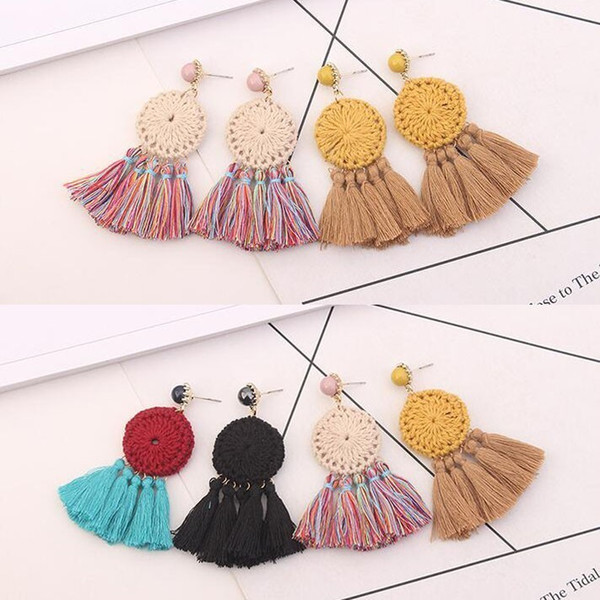 Women Tassel Earrings Woolen Yarn Weave Tassel Earrings Charm Earings Statement Bohemian Jewelry 4 Colors