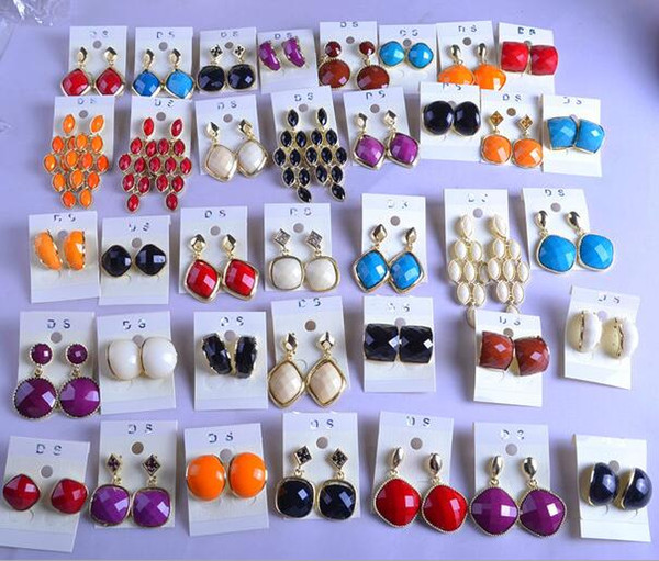 Random mix Multi style 50Pairs/lot Golden Resin Gem Rhinestone Earrings wholesale Girl / lady earrings New fashion jewelry