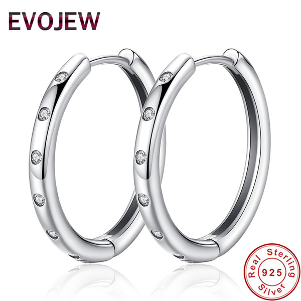 EVOJEW 2018 Fashion Crystal Round Silver Earring Girl 925 Sterling Silver Circle Hoop Earrings for Women Party Jewelry Gift
