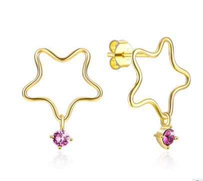 hot sale new popular nice purple Swarovski Elements Crystal Earrings jewelry Simple earrings sterling silver 925 star earrings gold plated