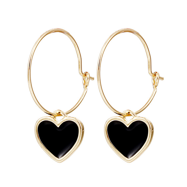 Heart Earrings Small Hoop Earrings with Charm for Women Red Black Minimalist Jewelry Pendiente Mujer 2019 Golden Round