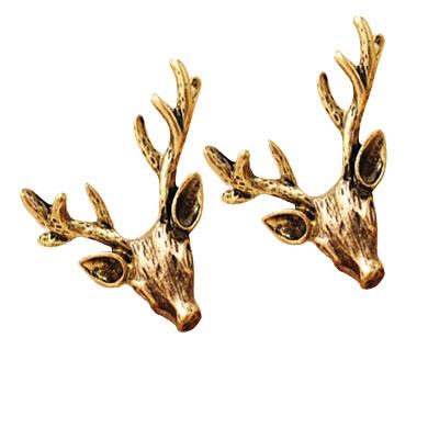 Fashion vintage antique golden copper stud earrings Antlers deer head ear hammer free shipping