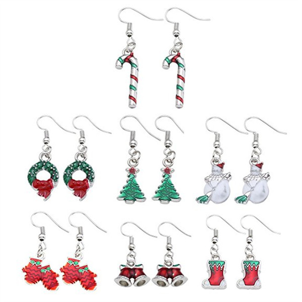 Christmas Earrings Women Crystal Snowman Drop Dangle Earrings New Year Red Pompon Set For Women Girl