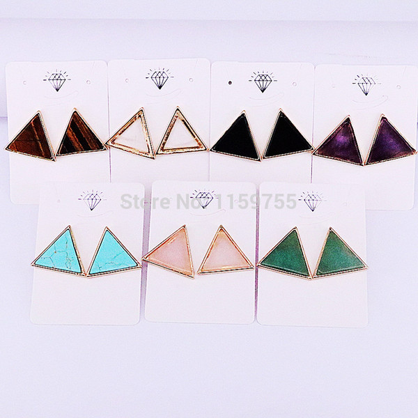 10Pair Gold Color Triangle shape Natural Stone Stud Earrings Fashion Design for Women Party Jewelry