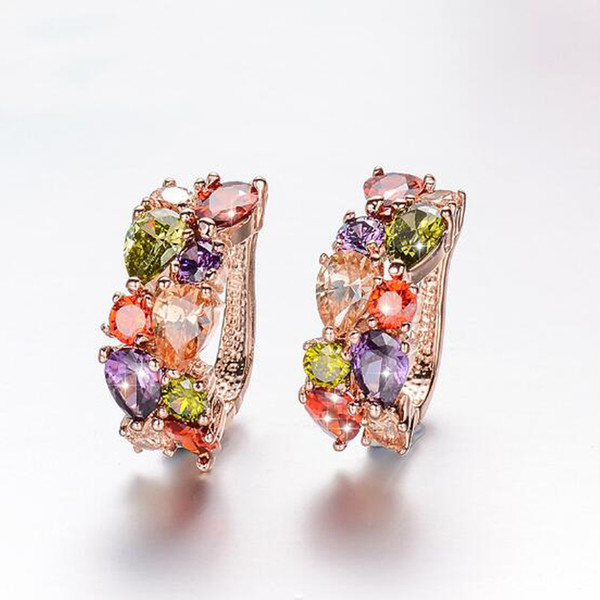 Shiny! Fashion Zircon Earrings Brilliant MultiColor Flower Earrings Rose Gold Plt Cubic Zircon Stand Earring Wedding For Women