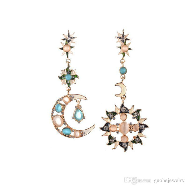 New Style Fashion Star Sun Moon Rhinestone Crystal Stud Dangle Pretty Earrings for women gift