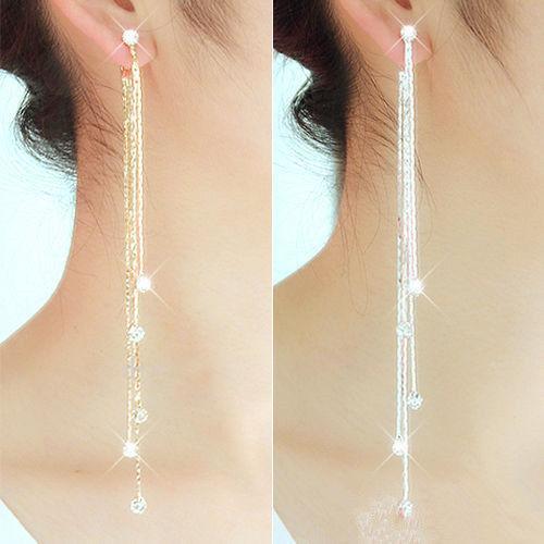 Crystal rhinestone golden Silver Tassels bridal Stud Hoop Earring Dangle Earring Wedding Earrings Women Earing Stud Earrings Sparkling Acc