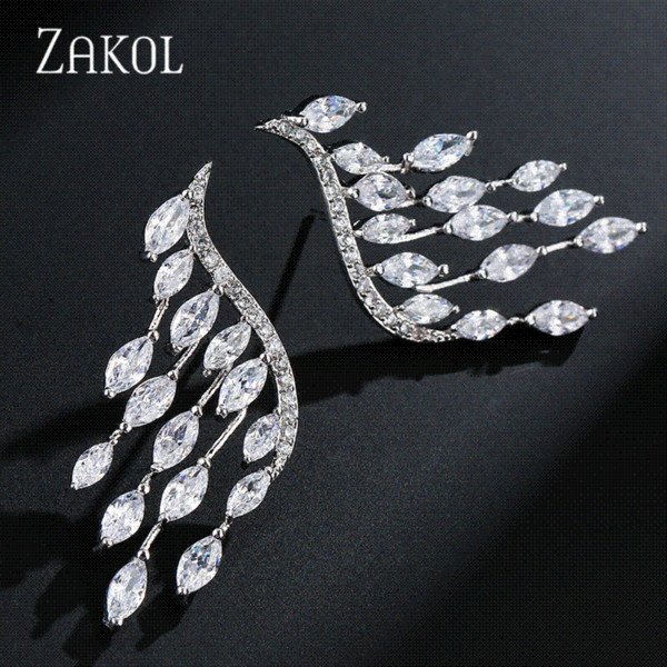 ZAKOL Trendy Sliver Color Cubic Zircon Angel Wings Tassel Drop Earrings Marquise Crystal Earrings Women Jewelry FSEP598