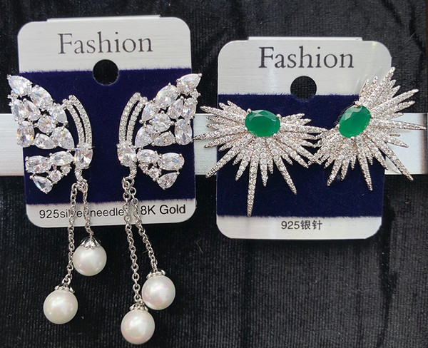 wholesale 2pairs/lots more style crystal jewelry storne 925 silver diamond lady's earings (choose 2 pairs) (17v