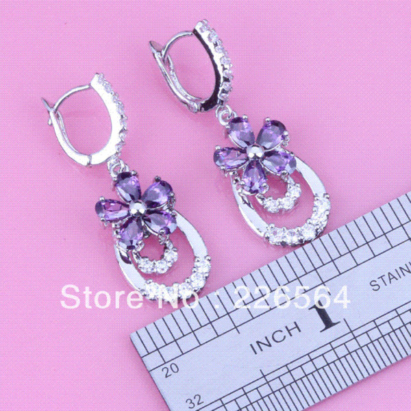 New Arrival ! Divine Purple Amethyst White Topaz Silver & 18K Gold Filled Fashion Drop Earrings E450