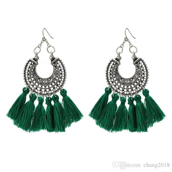 19 styles Bohemia Women's Travel Earrings Alloy Woven U-shaped Basket Tassel Earrings Fan-shaped Temperament Cotton Handmade 01 HZSEH00