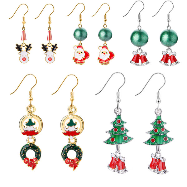 Christmas fashion jewelry creative new cartoon 3D Santa Christmas bell Elk Snowman ear studs Christmas series crystal earrings New Year gift