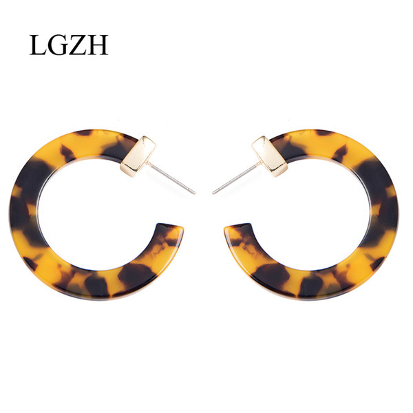 LGZH Fashion Multi-Color Small Round Hoop Earrings For Women Circle Acrylic Tortoise Shell Hoops Alloy Ethnic Earrings Jewelry