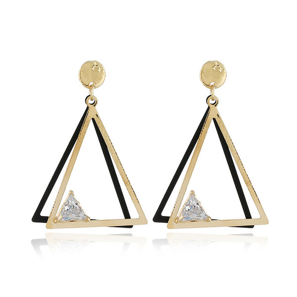 CHAOMO fashion minimalist geometric triangle wild female jewelry two-color zircon pendant earrings wholesale