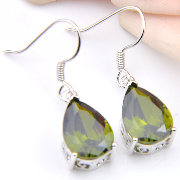 wholesale Luckyshine 5 Piece/Lot 925 Silver Earring fashion Water Drop Peridot Crystal Drop Earring Women Charm Earings Free Ship