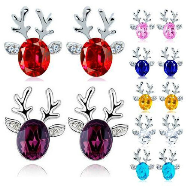 2019 accessories 5 colors crystal jewelry earrings luxury stereoscopic Christmas reindeer antlers gift reindeer ear stud earrings jewelry