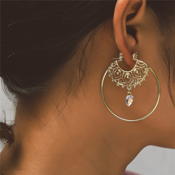Vintage and stylish gold earrings geometric and stylish circular earrings with diamond drops for women's earrings exquisite gift jewelry