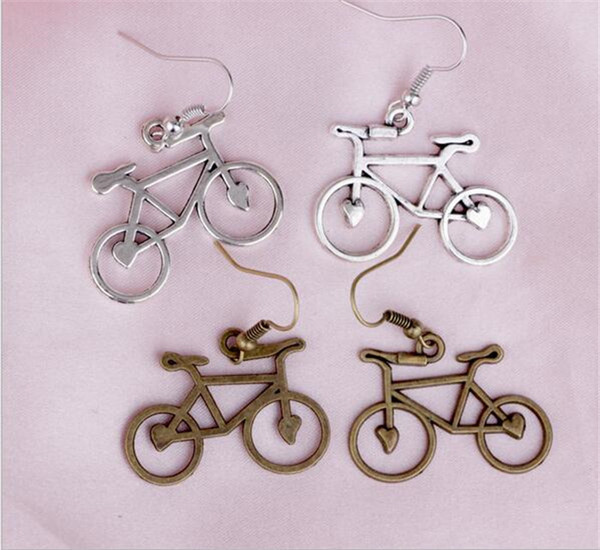 Open Heart Bike Bicycle Earrings Silver Fish Ear Hook Antique Silver Chandelier Jewelry J150