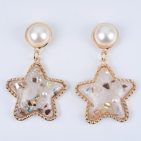 New Euro-American exaggerated Pentagram inlaid gemstone pearl alloy pendant ear nail