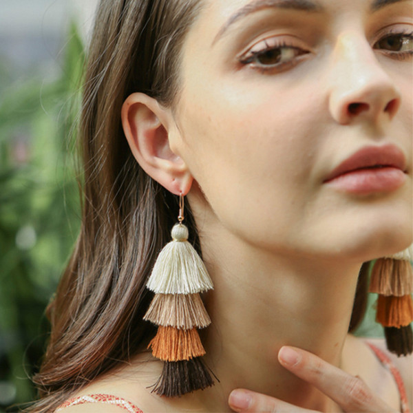 Summer Tassel Drop Earrings Lady's Long Layered Multi Color Fringe Women Jewelry Fashion Female Statement Earrings Jewelry Bohemian