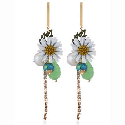 New Design Cute Flower Pearl Ear Drop High quality Crystal Tassels Earring Alloy Tassels Ear Stud Pendant Earbob For Women Wedding Party