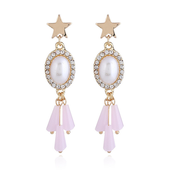 Fashional women Earring Dangle Ear Stud Rhinestone ear Drop Pearl Charm Crystal Beads Ear Charm White Pink Lake Blue Color For Engagement